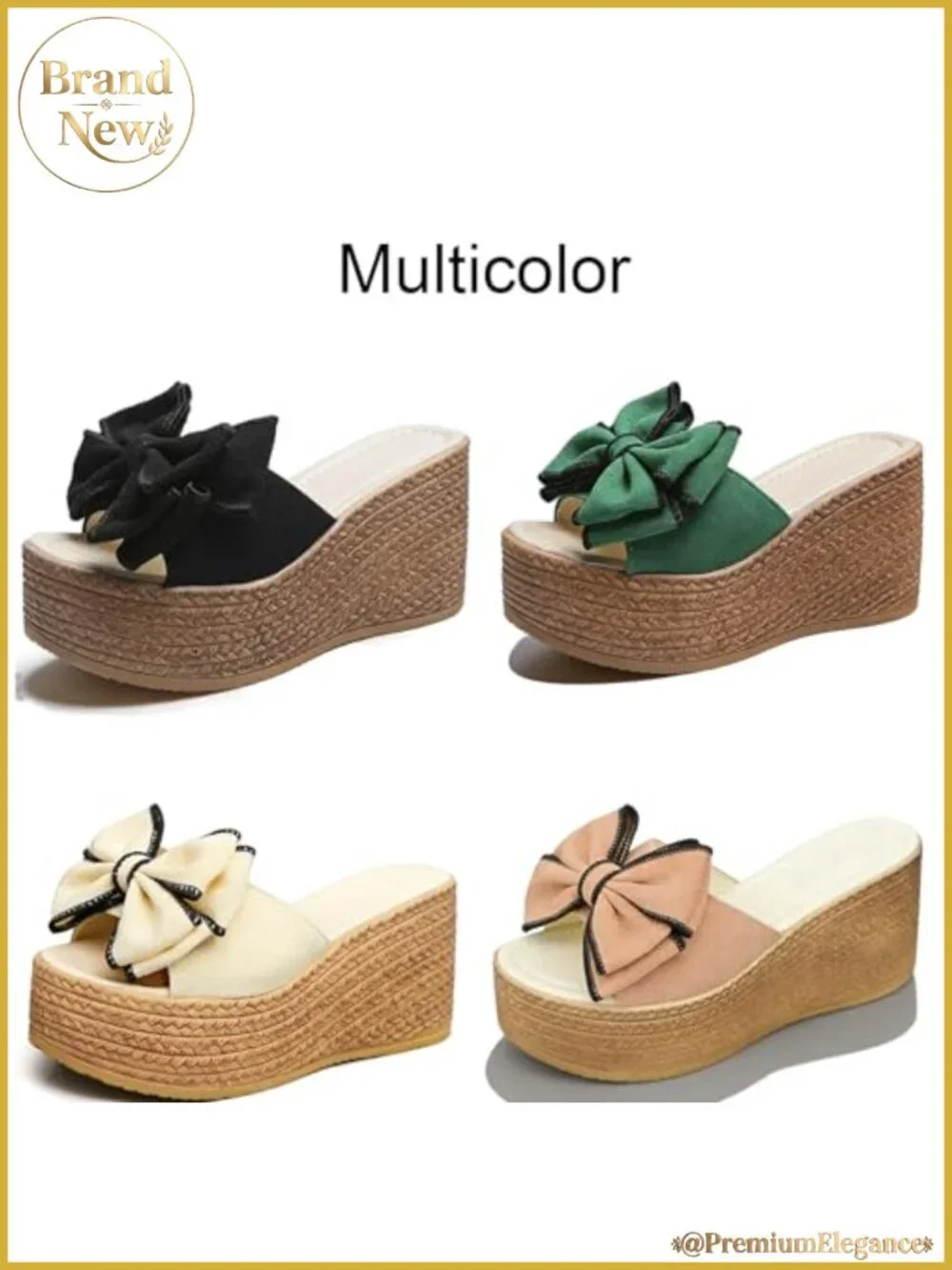 Women's Platform Wedge Sandals Bow-Knot Slip-On PU Lining